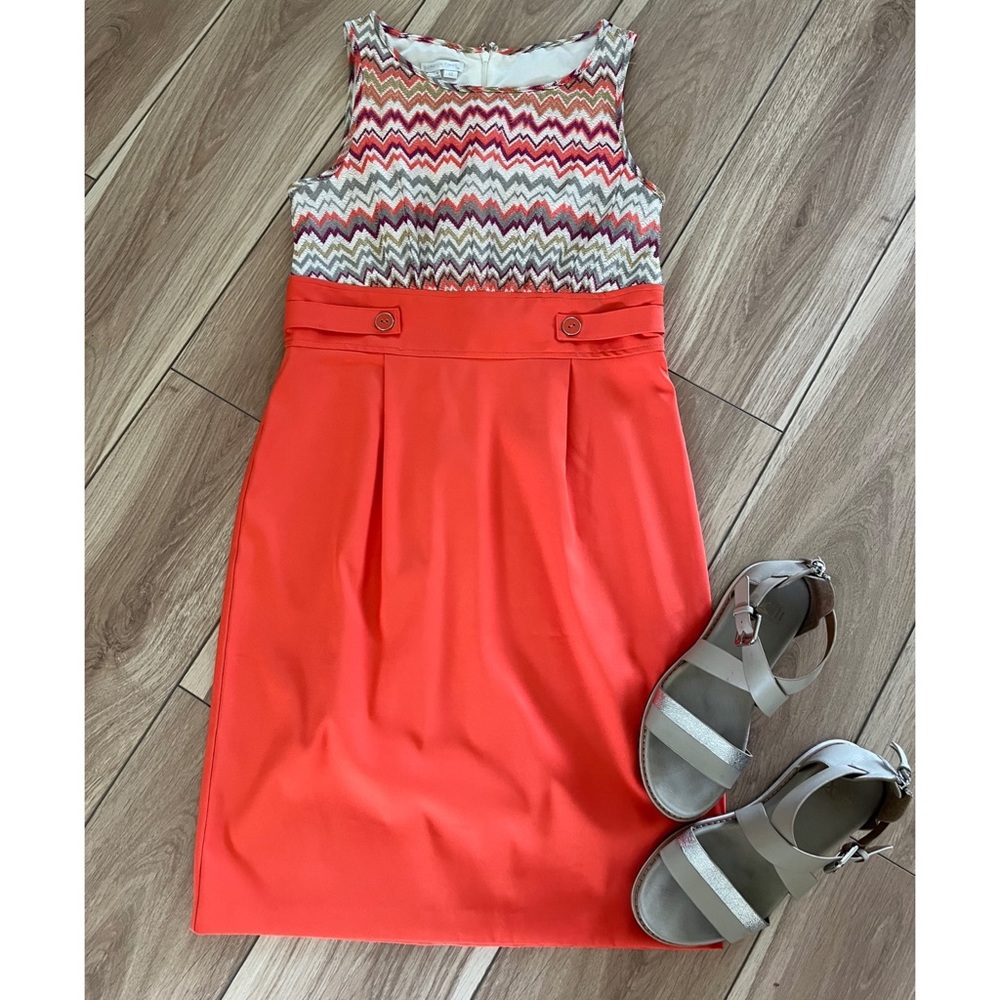 London Times  🌺 Womens Sleeveless Chevron two tone dress SZ:12  MINT!